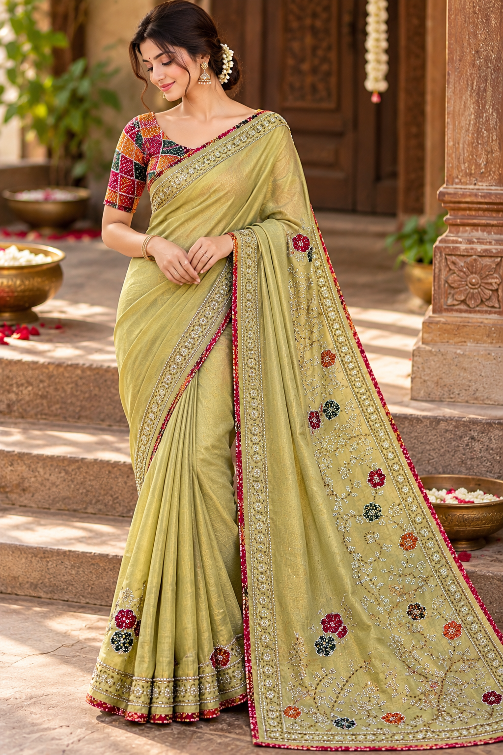 Premium Soft Tissue Designer Saree With beautiful Bandini Blouse
