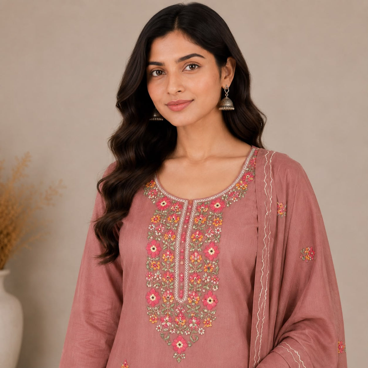 Mul Cotton 3 Piece Set With Embroidery Work