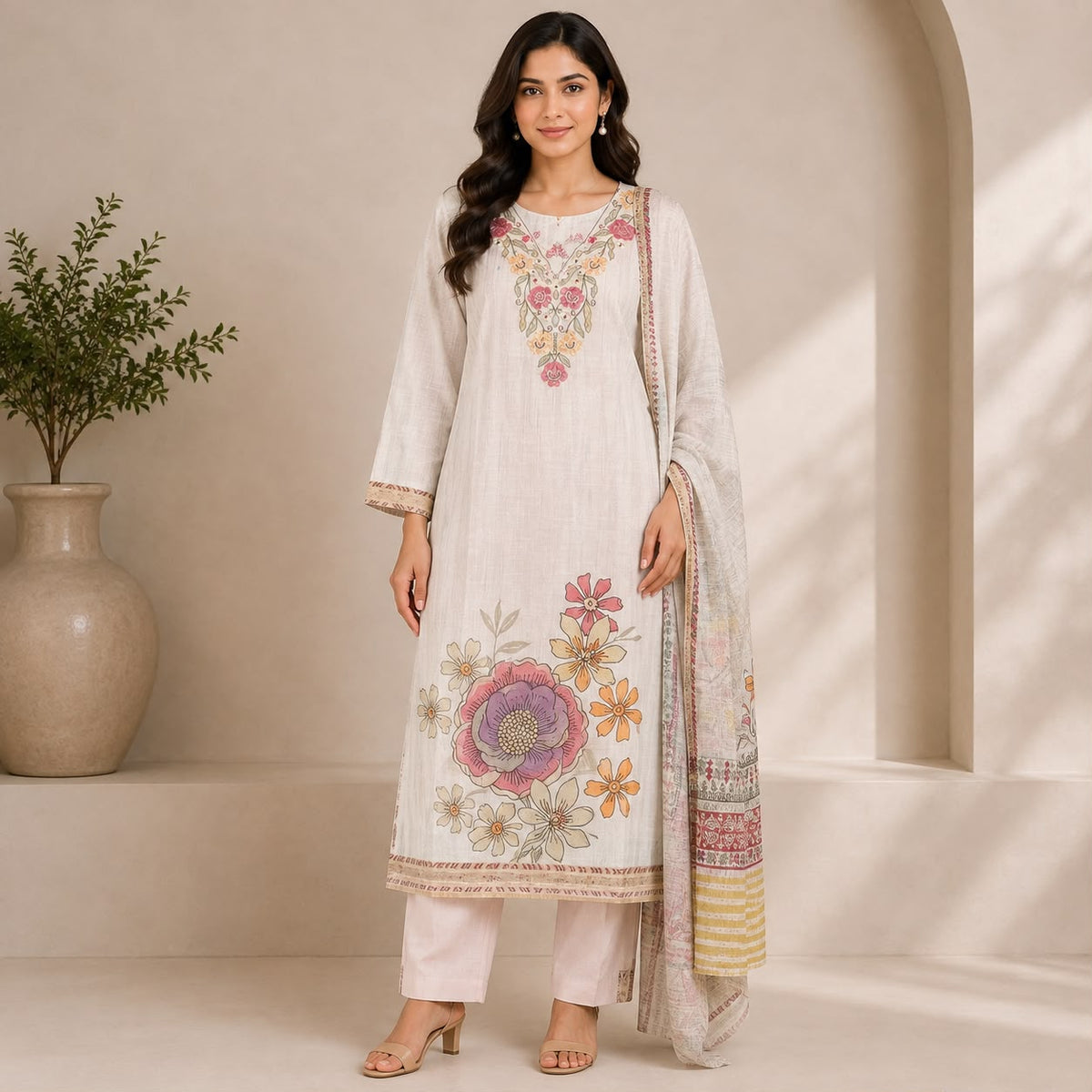 Lenin 3 Piece Kurta Set With Floral Motive
