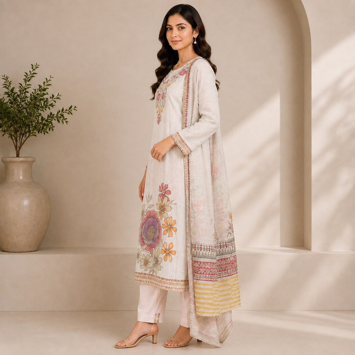 Lenin 3 Piece Kurta Set With Floral Motive