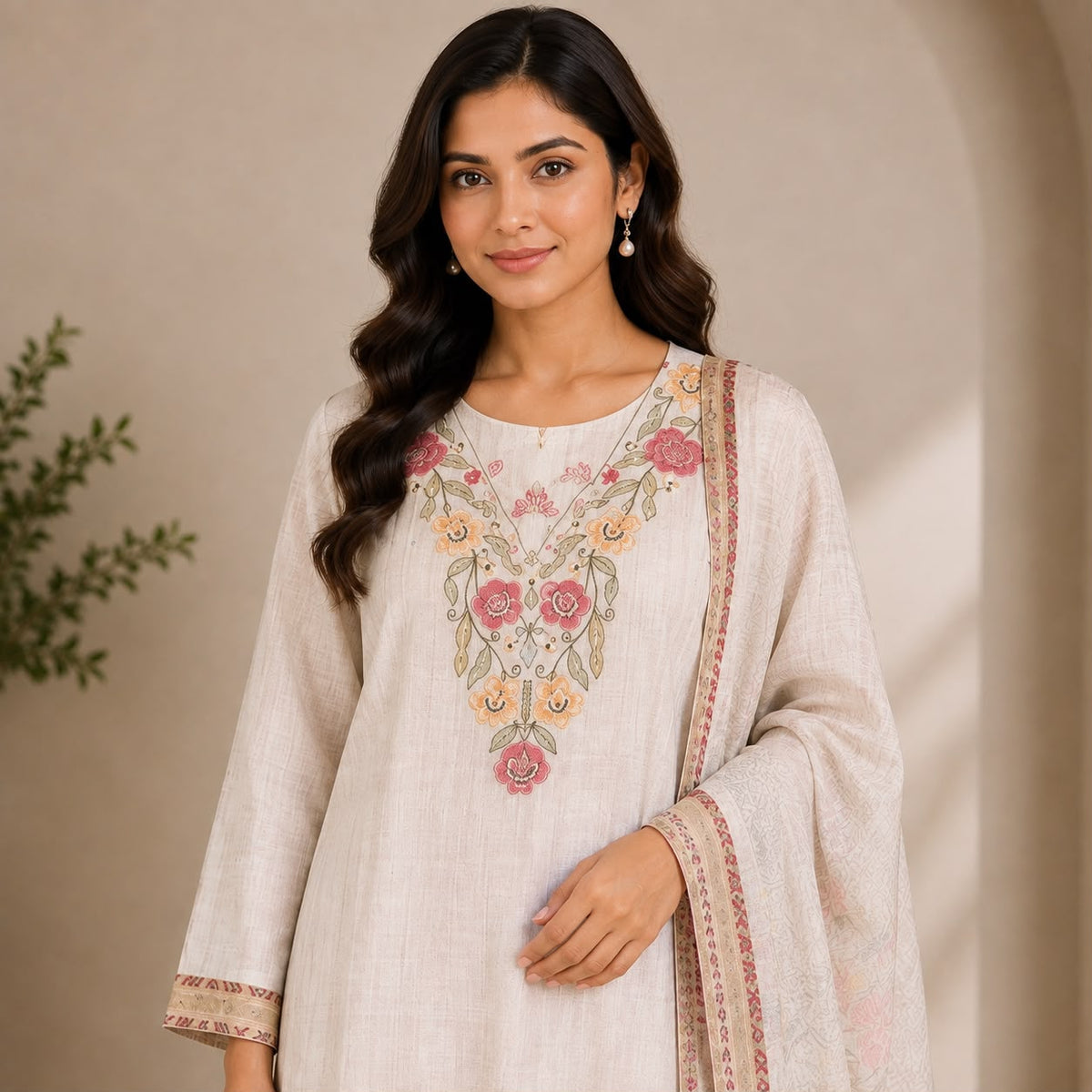 Lenin 3 Piece Kurta Set With Floral Motive