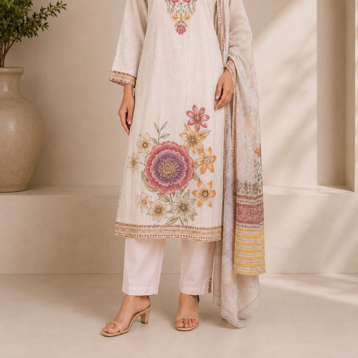 Lenin 3 Piece Kurta Set With Floral Motive