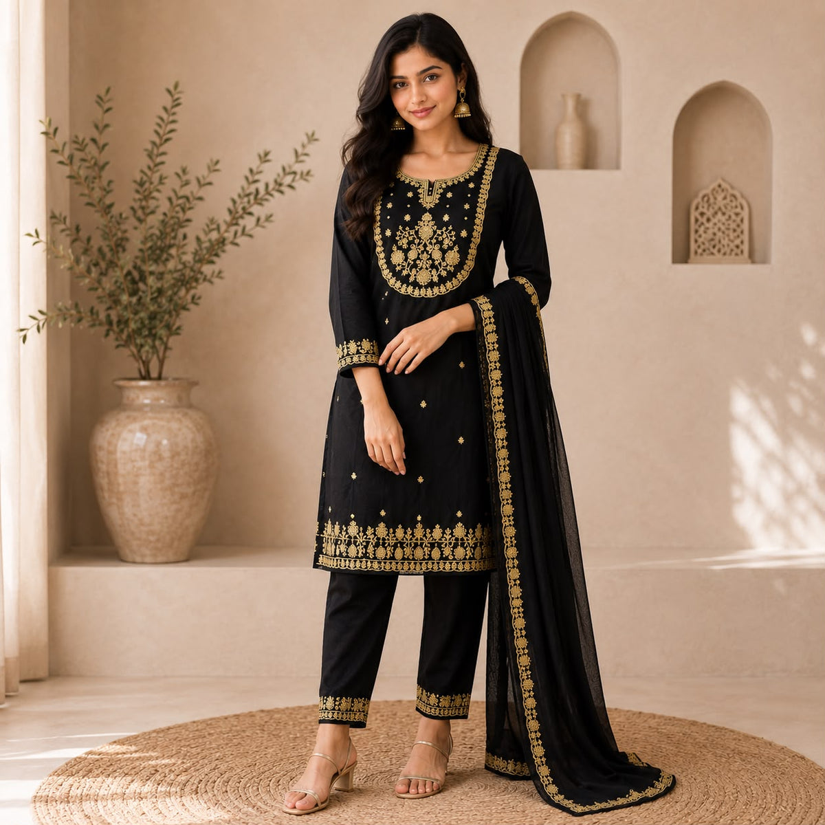 Mulchanderi 3 Piece Short  Kurta Set