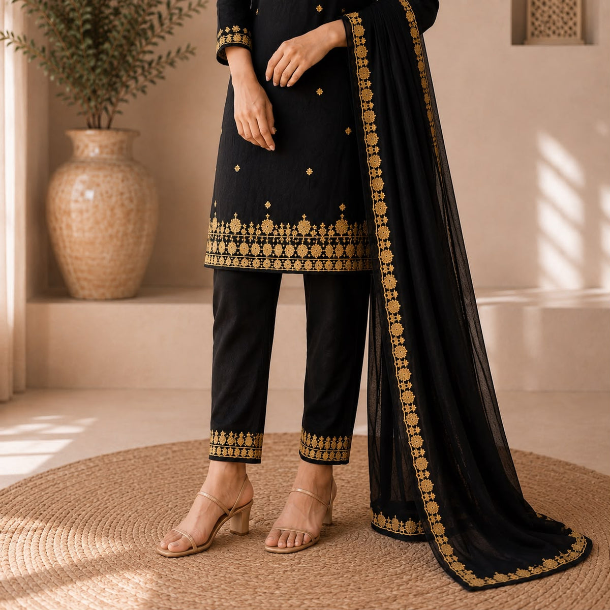 Mulchanderi 3 Piece Short  Kurta Set