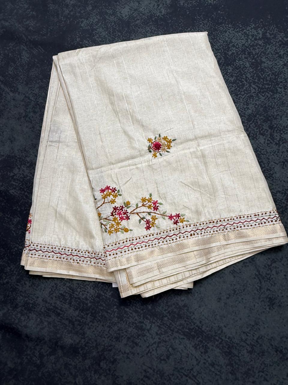 Tussur Silk Saree With Embroidery Work