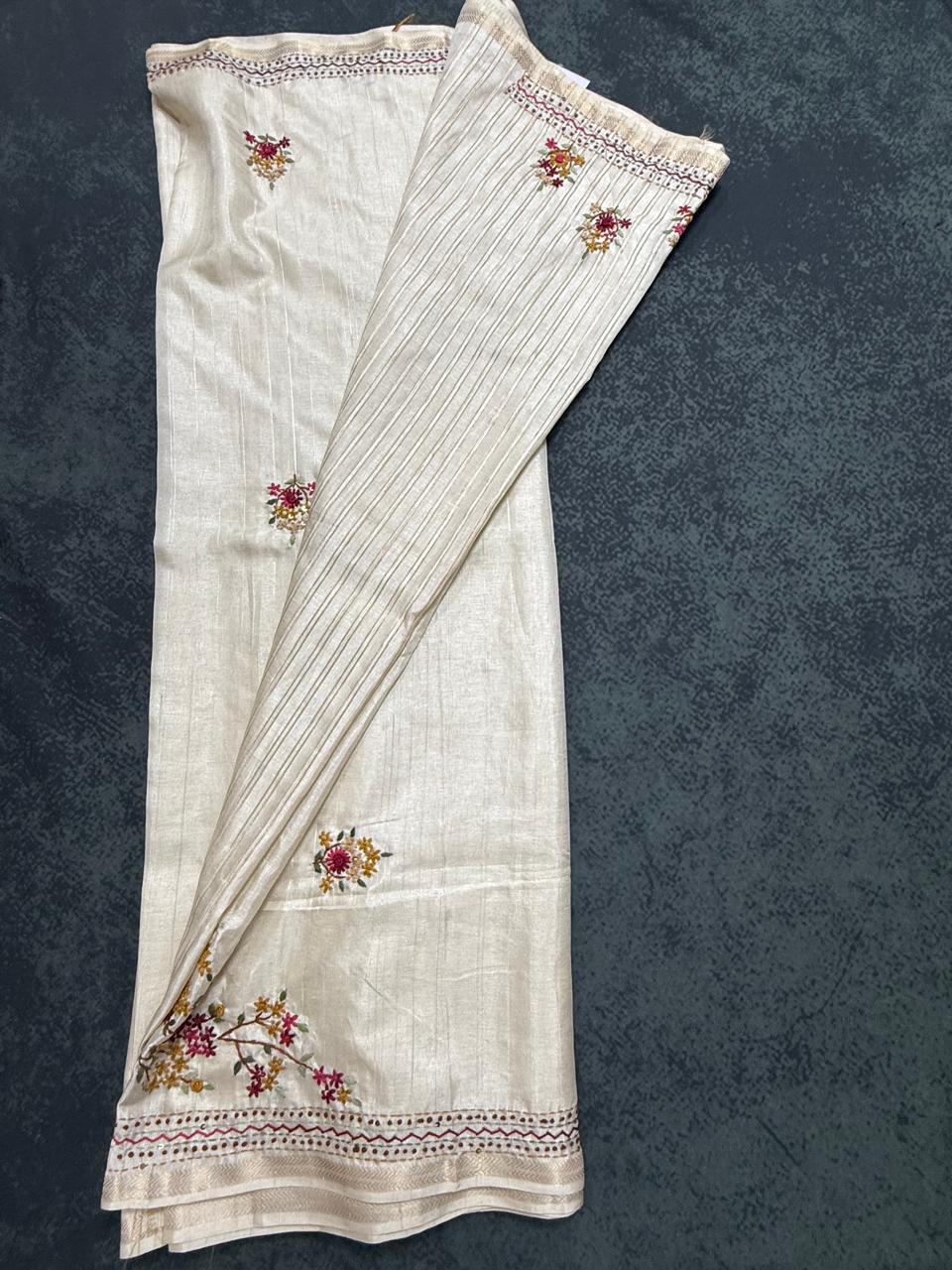 Tussur Silk Saree With Embroidery Work