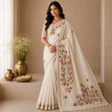 Tussur Silk Saree With Embroidery Work