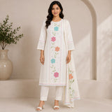 Khadi Cotton 3 Piece Set With Floral Motive