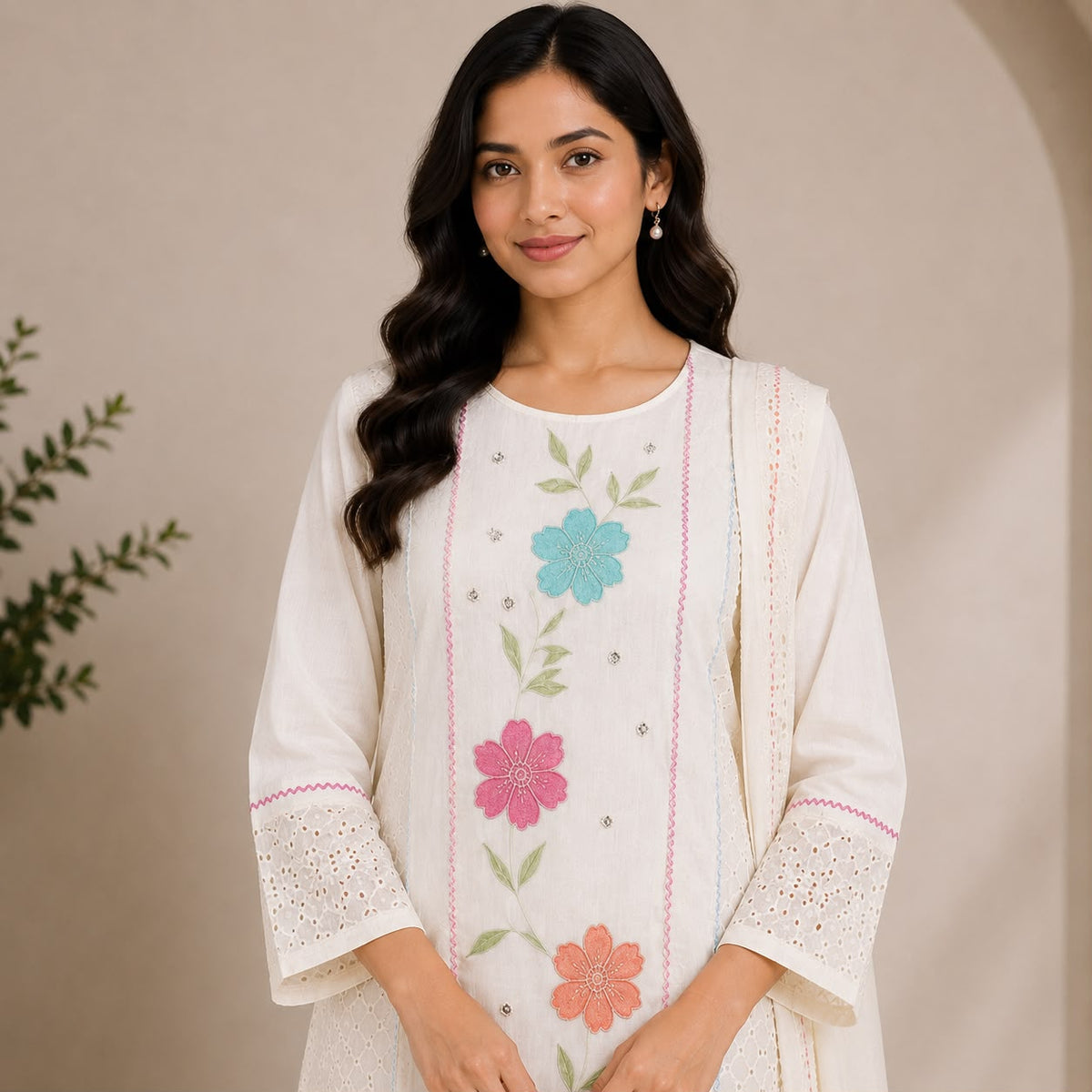 Khadi Cotton 3 Piece Set With Floral Motive