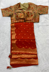 Pure Dola Crepe Saree With Pasmina Stitched Blouse