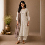 Cotton Crushed Fabric 3 Piece Kurta Set