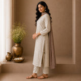 Cotton Crushed Fabric 3 Piece Kurta Set