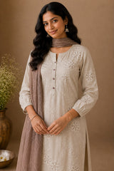 Cotton Crushed Fabric 3 Piece Kurta Set