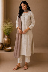 Cotton Crushed Fabric 3 Piece Kurta Set