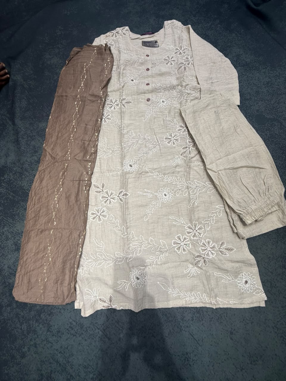 Cotton Crushed Fabric 3 Piece Kurta Set