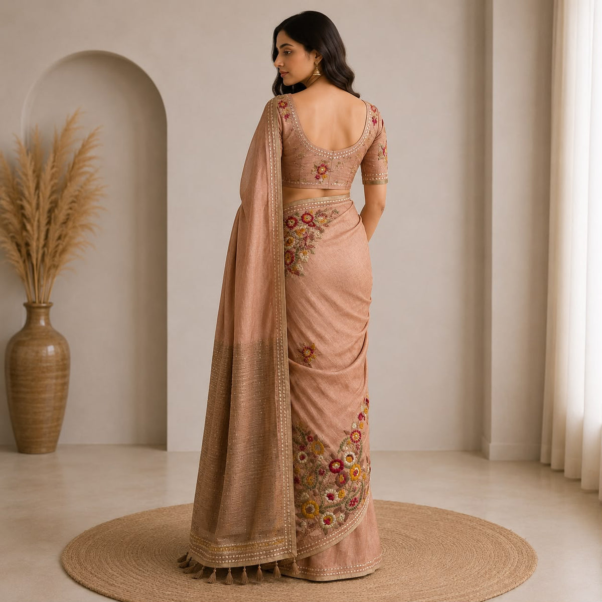 Soft Tussar Slik Saree With Embriodery Work