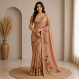 Soft Tussar Slik Saree With Embriodery Work