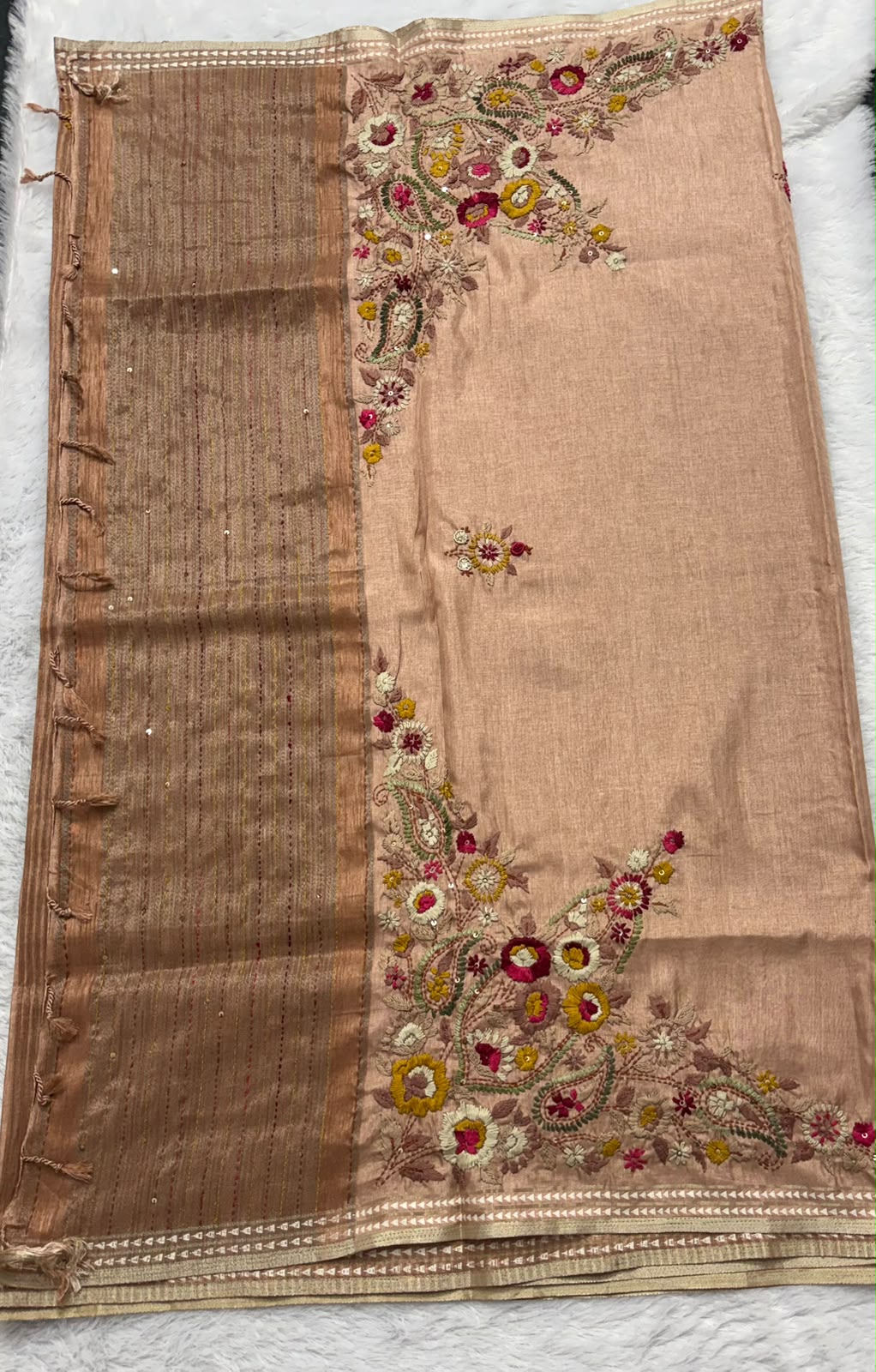 Soft Tussar Slik Saree With Embriodery Work
