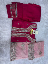 Mul-Chanderi 3 Piece Kurta Set With Gotapatti Work