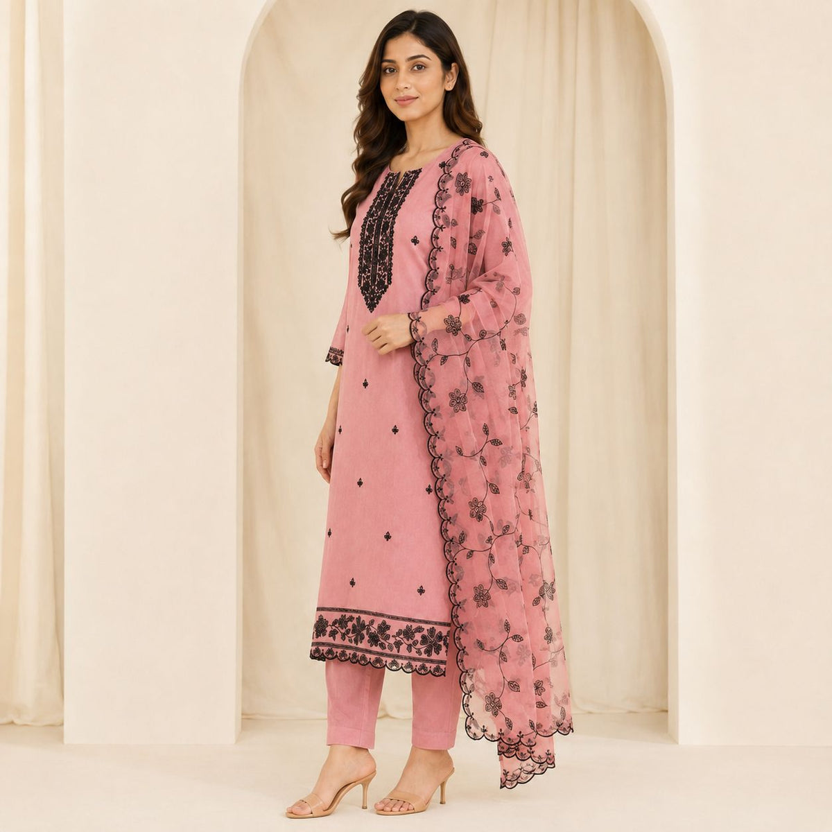Mul Chanderi 3 Piece Kurta Set