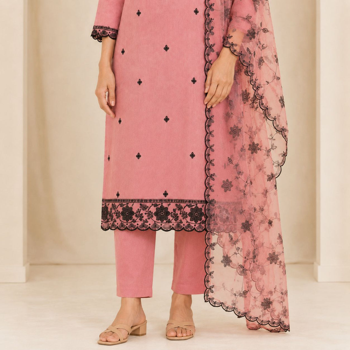 Mul Chanderi 3 Piece Kurta Set
