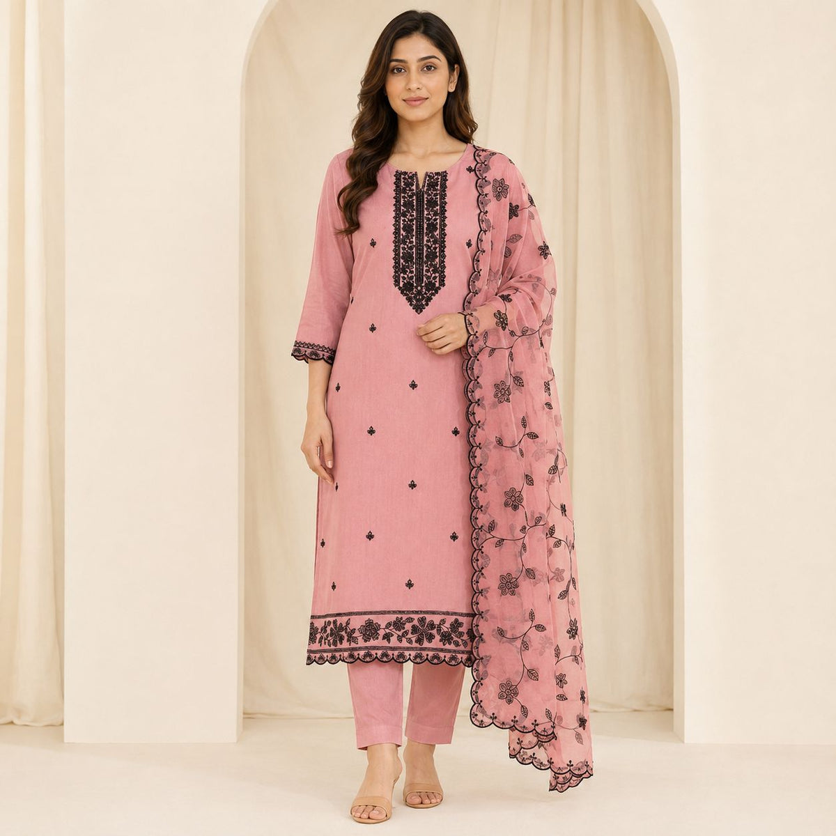Mul Chanderi 3 Piece Kurta Set