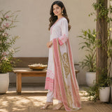 Mul Chanderi 3Piece Kurta Set With Collar Neck