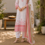 Mul Chanderi 3Piece Kurta Set With Collar Neck