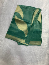 Teal Green  Soft Tissue Silk Saree with Gold Zari Leaf Motif