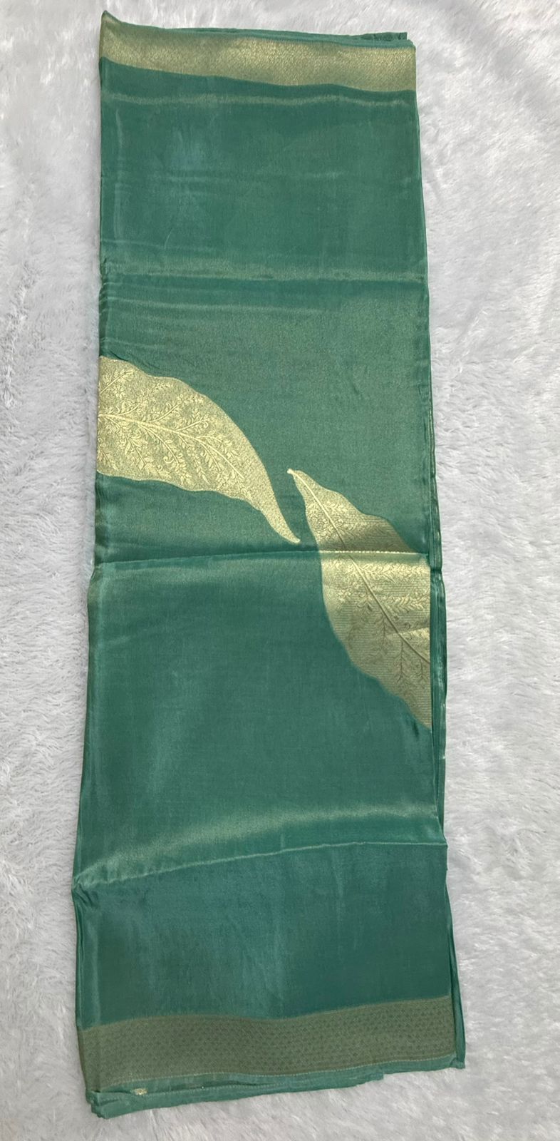 Teal Green  Soft Tissue Silk Saree with Gold Zari Leaf Motif