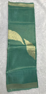Teal Green  Soft Tissue Silk Saree with Gold Zari Leaf Motif