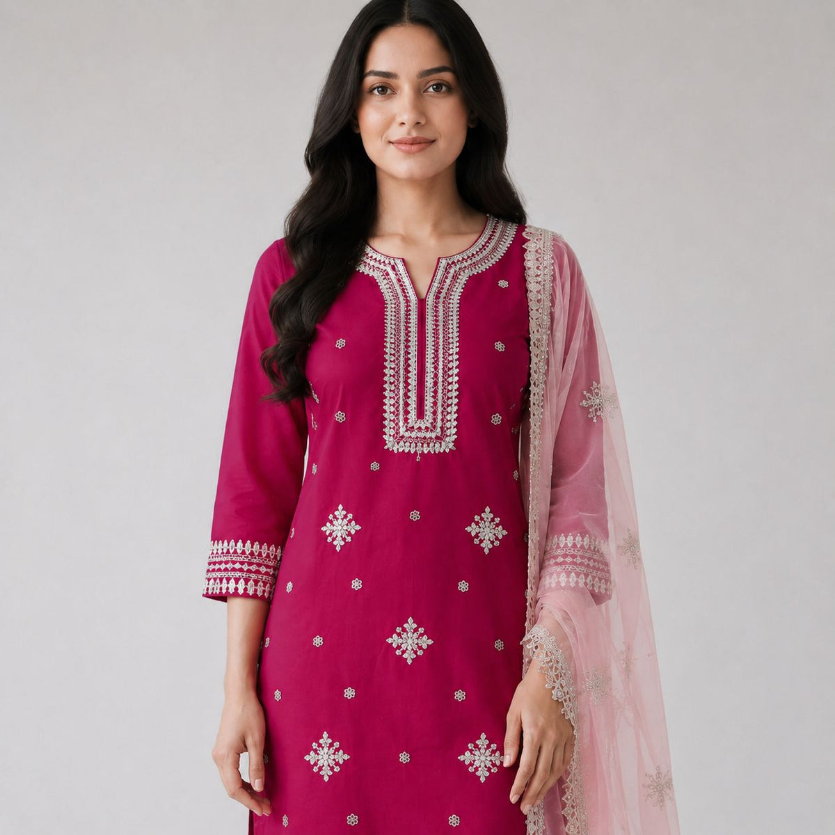 Mul Chanderi 3 Piece Kurta Set With Gota Patti Work