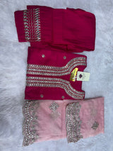 Mul Chanderi 3 Piece Kurta Set With Gota Patti Work