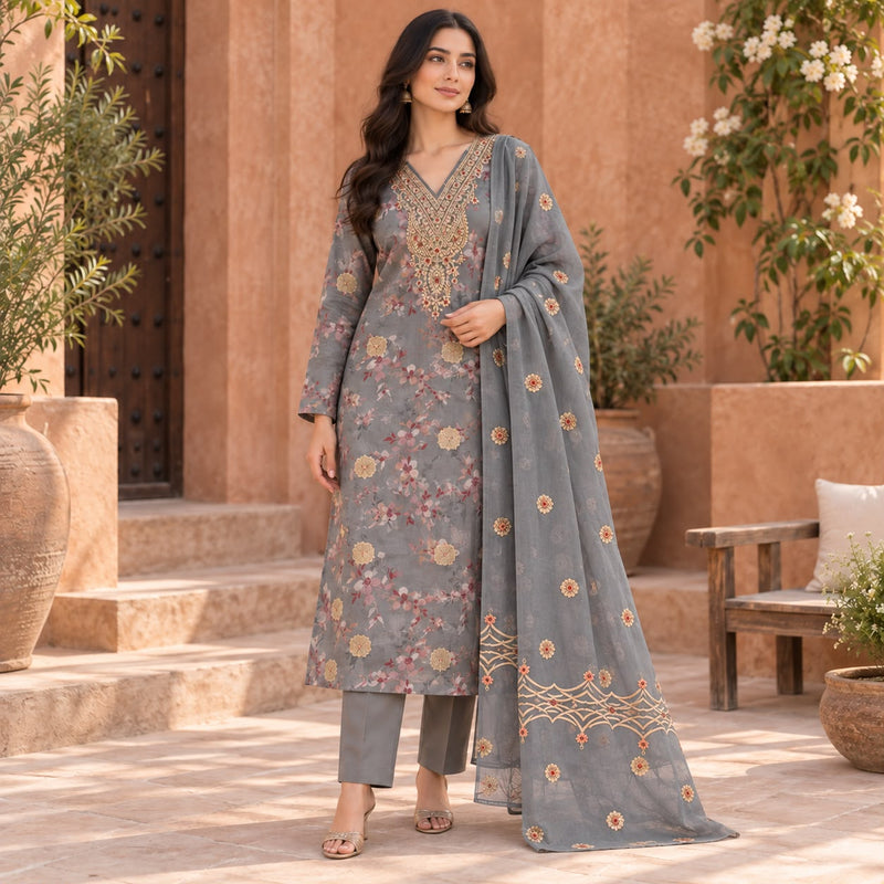 Soft Organza 3 Piece Kurta Set With Cotton Lining