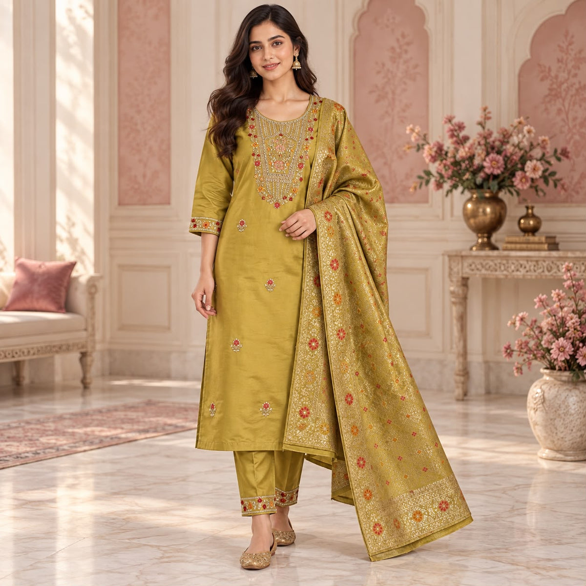 Premium Mul Chanderi 3 Piece Kurta Set