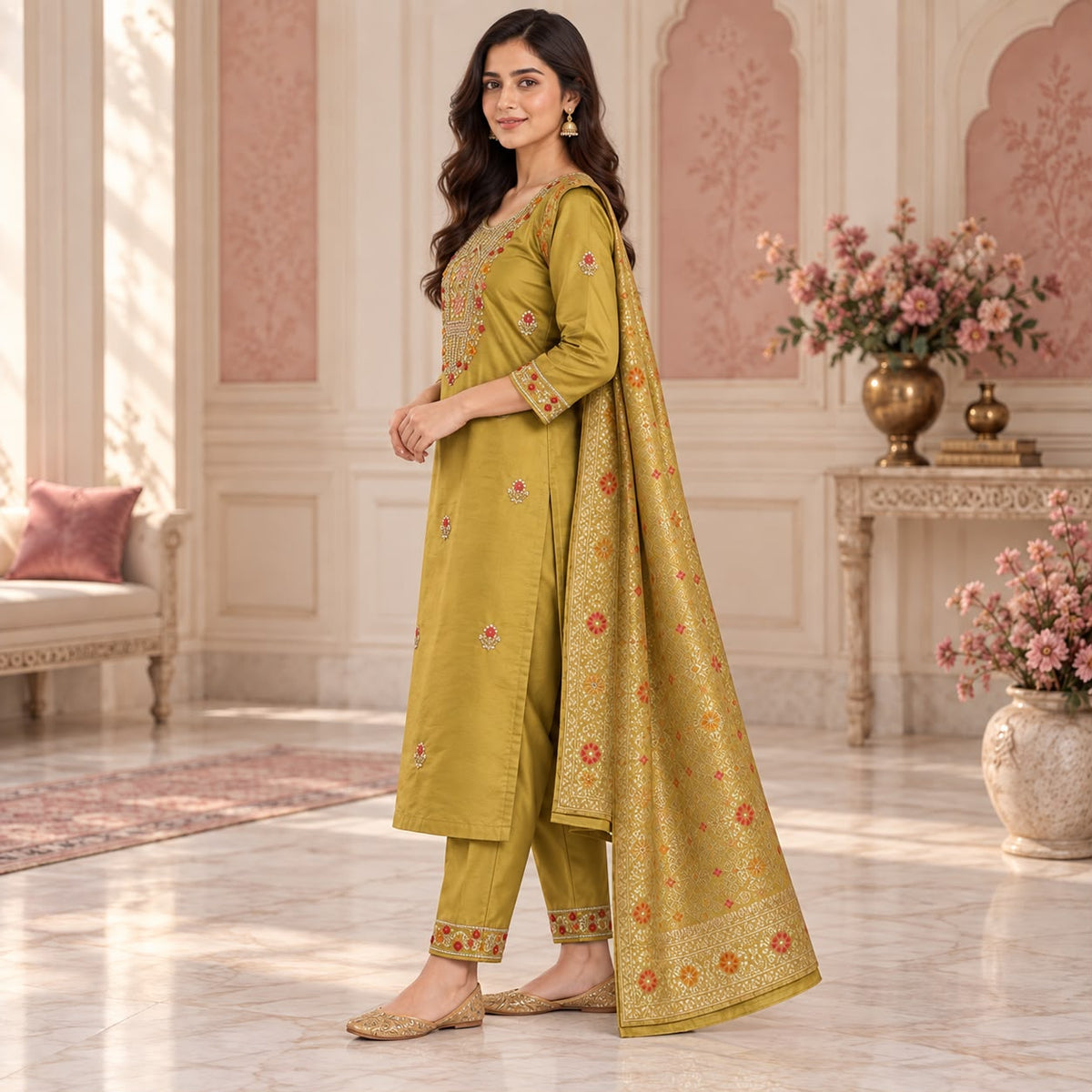Premium Mul Chanderi 3 Piece Kurta Set