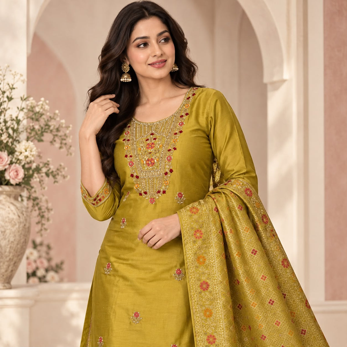 Premium Mul Chanderi 3 Piece Kurta Set