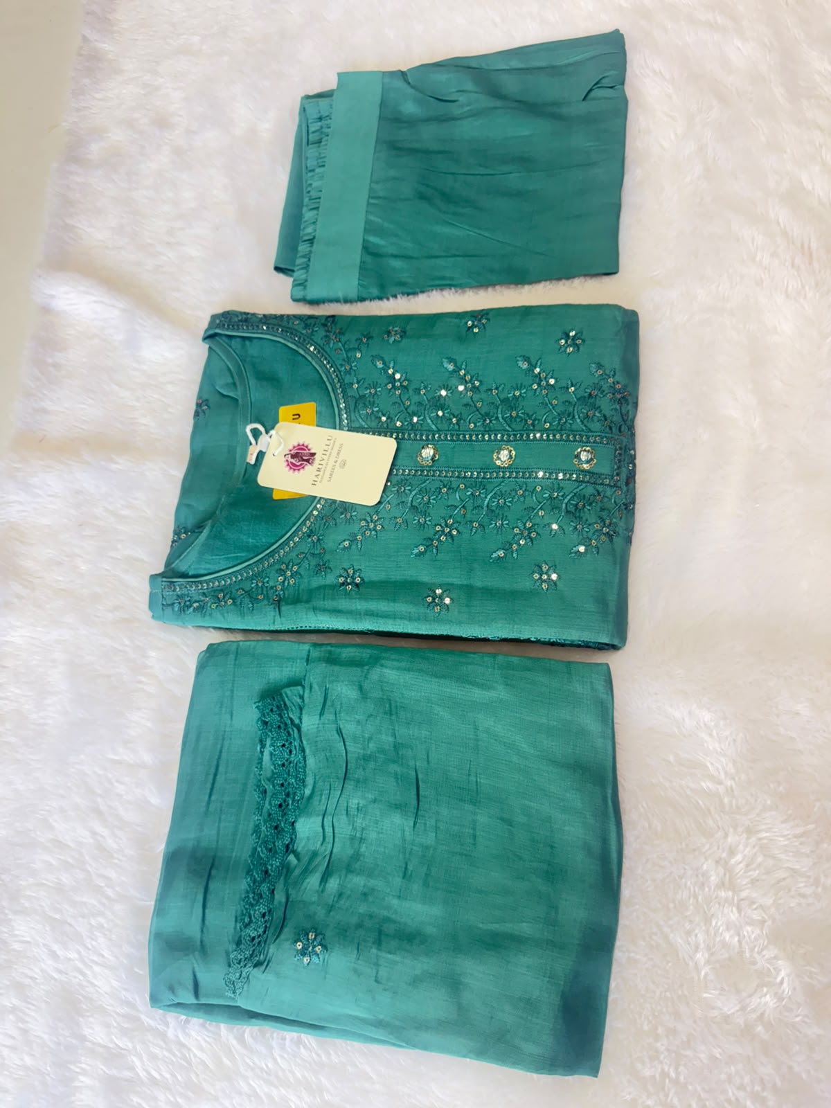 Mul Chanderi 3 Piece Kurta Set With Complete Embroidery Work And Mulcotton Duppata With Lace