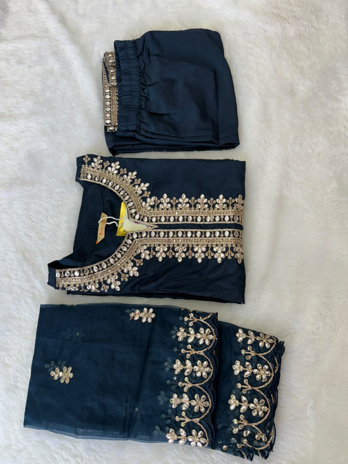 Premium Mul Chanderi 3 Piece Kurta Set With Gota Patti Work And Cut Work Duppata