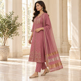 Mul Chanderi 3 Piece Premium Anarkali Kurta Set