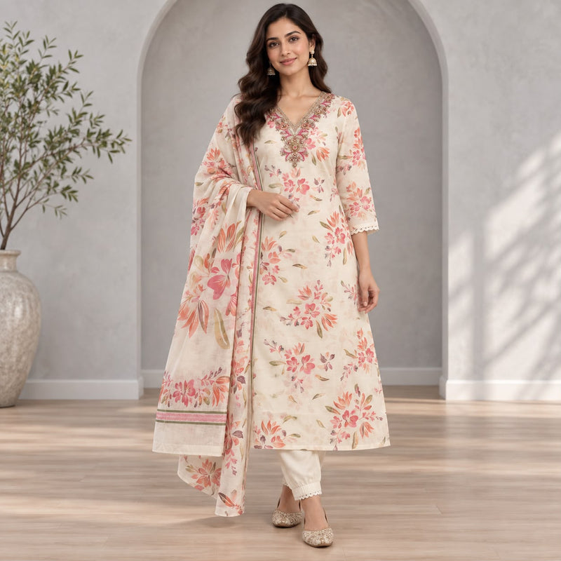 Lenin 3 Piece Kurta Set With Digital Print Duppata