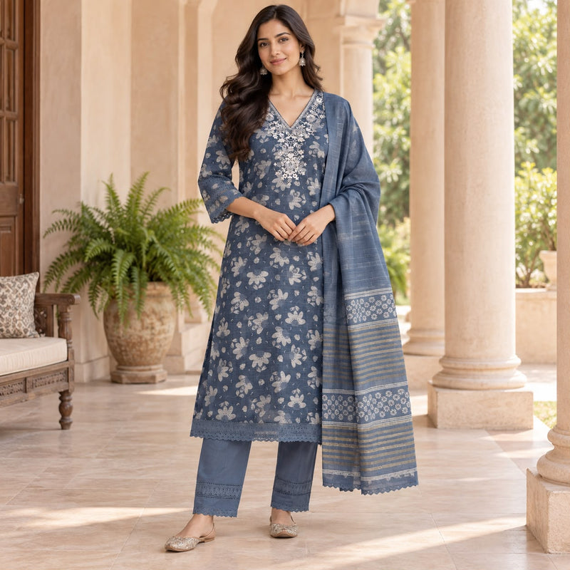 Premium Lenin 3 Piece Cotton Kurta Set