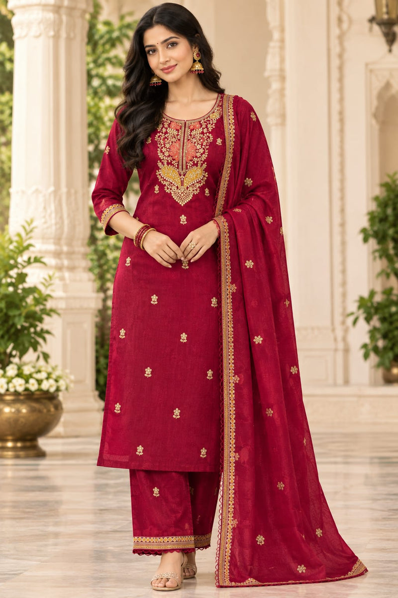 Mul Chanderi 3 Piece Kurta Set With Cutwork Duppata