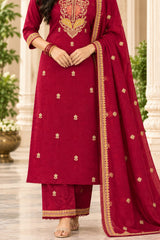 Mul Chanderi 3 Piece Kurta Set With Cutwork Duppata