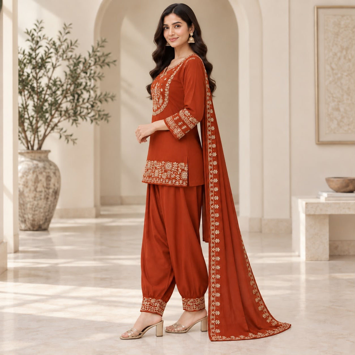 Premium Mul Chanderi 3 Piece Sharara Set