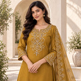 Mul Chanderi 3 Piece Kurta Set With Beautiful Neck Design