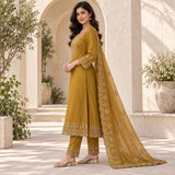Mul Chanderi 3 Piece Kurta Set With Beautiful Neck Design