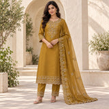 Mul Chanderi 3 Piece Kurta Set With Beautiful Neck Design