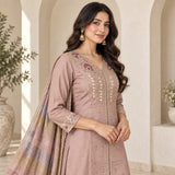 Mul Chanderi 3 Piece Anarkali Set