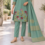 Mul Chanderi 3 Piece Sharara Set Withh Collar Neck and Duppata